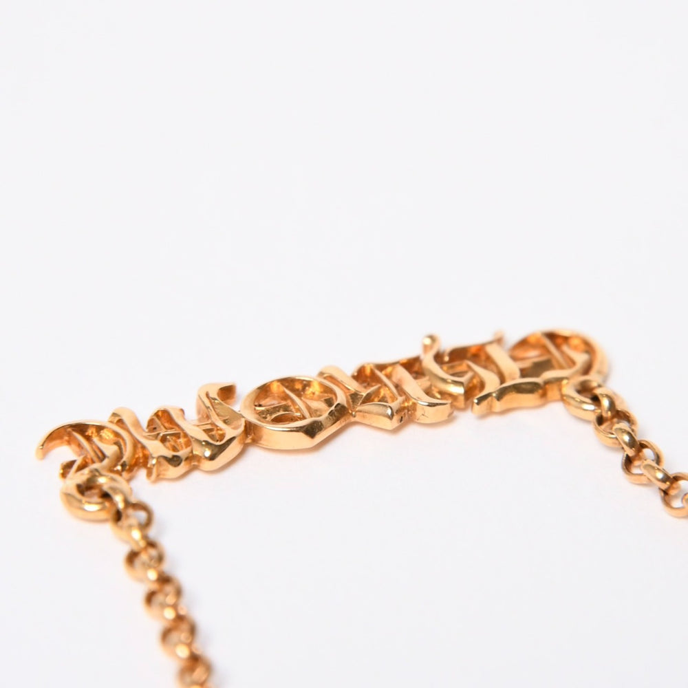 極美品 CHROME HEARTS クロムハーツ 22K HEARTS ロゴバーネックレス 重量9.34g 16インチ ゴールド アクセサリー 中古 4a007268