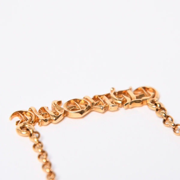 極美品 CHROME HEARTS クロムハーツ 22K HEARTS ロゴバーネックレス 重量9.34g 16インチ ゴールド アクセサリー 中古 4a007268