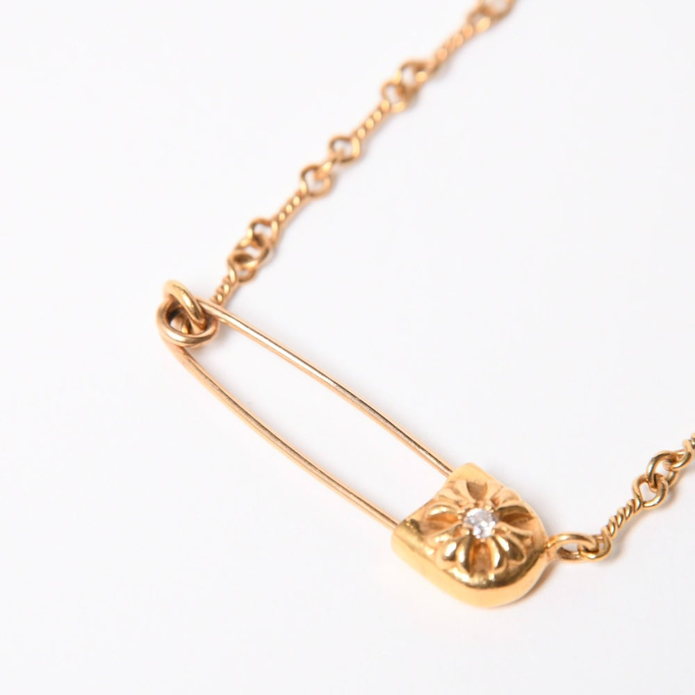 極美品 CHROME HEARTS クロムハーツ 22K セーフティピン ツイストチェーンネックレス 重量12.42g 20インチ ダイヤモンド ゴールド 中古 4a007266