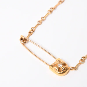 極美品 CHROME HEARTS クロムハーツ 22K セーフティピン ツイストチェーンネックレス 重量12.42g 20インチ ダイヤモンド ゴールド 中古 4a007266
