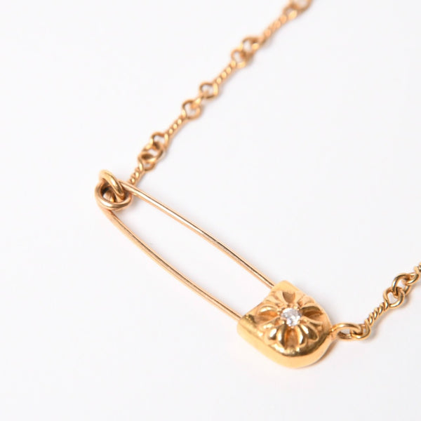 極美品 CHROME HEARTS クロムハーツ 22K セーフティピン ツイストチェーンネックレス 重量12.42g 20インチ ダイヤモンド ゴールド 中古 4a007266