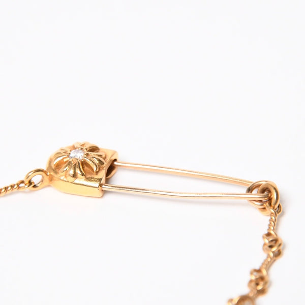 極美品 CHROME HEARTS クロムハーツ 22K セーフティピン ツイストチェーンネックレス 重量12.42g 20インチ ダイヤモンド ゴールド 中古 4a007266