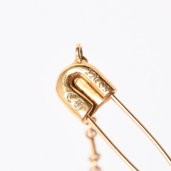極美品 CHROME HEARTS クロムハーツ 22K セーフティピン ツイストチェーンネックレス 重量12.42g 20インチ ダイヤモンド ゴールド 中古 4a007266