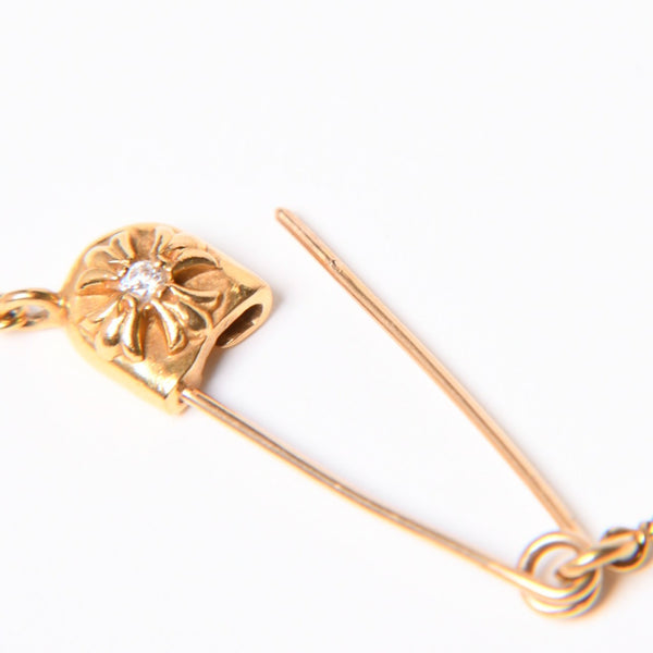 極美品 CHROME HEARTS クロムハーツ 22K セーフティピン ツイストチェーンネックレス 重量12.42g 20インチ ダイヤモンド ゴールド 中古 4a007266