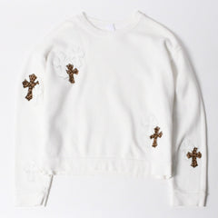 極美品 CHROME HEARTS クロムハーツ スウェットシャツ トレーナー サイズL セメタリークロスパッチ 20パッチ ハラコ パテント 中古 4a007047