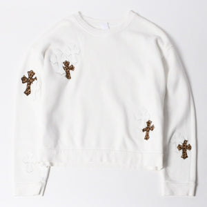 極美品 CHROME HEARTS クロムハーツ スウェットシャツ トレーナー サイズL セメタリークロスパッチ 20パッチ ハラコ パテント 中古 4a007047