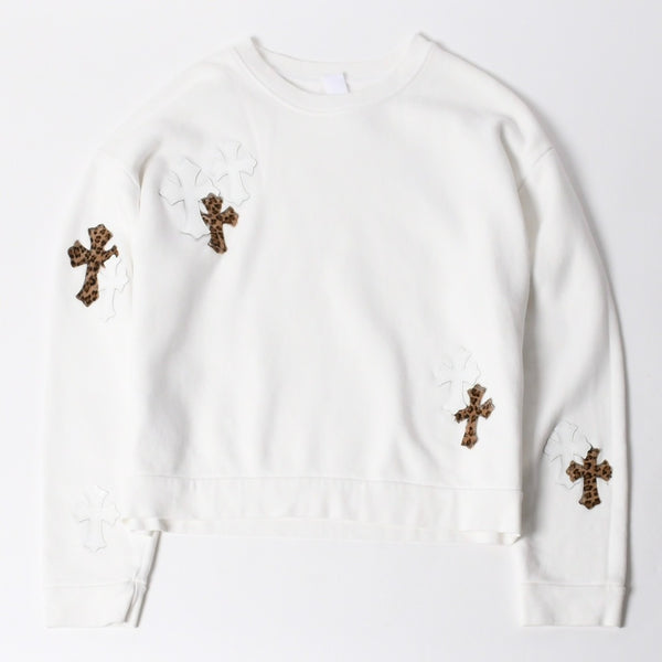 極美品 CHROME HEARTS クロムハーツ スウェットシャツ トレーナー サイズL セメタリークロスパッチ 20パッチ ハラコ パテント 中古 4a007047