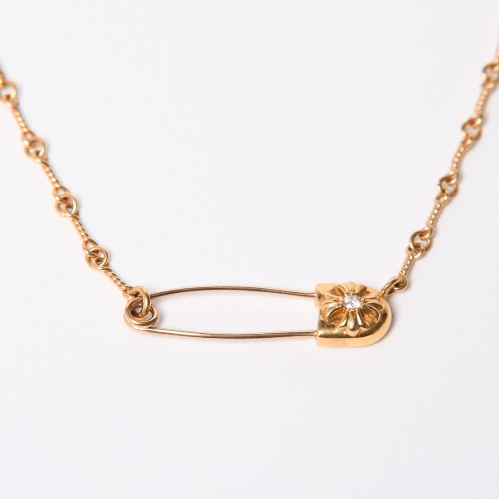 極美品 CHROME HEARTS クロムハーツ セーフティピン ネックレス 重量約13.50g ダイヤモンド K22ゴールド 22k 03 CH刻印 中古 4a007262