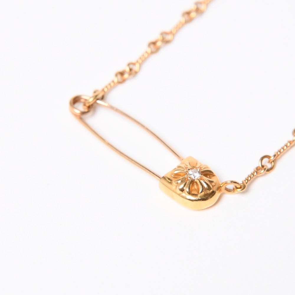 極美品 CHROME HEARTS クロムハーツ セーフティピン ネックレス 重量約13.50g ダイヤモンド K22ゴールド 22k 03 CH刻印 中古 4a007262