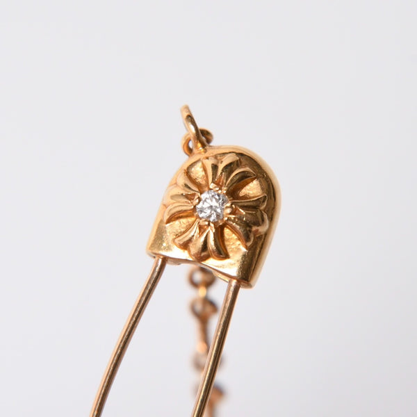 極美品 CHROME HEARTS クロムハーツ セーフティピン ネックレス 重量約13.50g ダイヤモンド K22ゴールド 22k 03 CH刻印 中古 4a007262