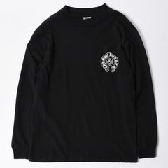 極美品 CHROME HEARTS クロムハーツ オールド 長袖Tシャツ サイズM フローラルクロス ホースシュー ニューヨーク限定 ブラック 中古 4a007292