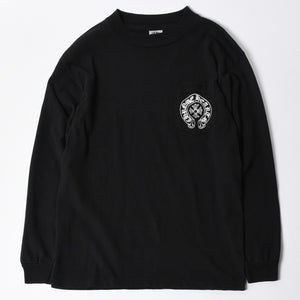 極美品 CHROME HEARTS クロムハーツ オールド 長袖Tシャツ サイズM フローラルクロス ホースシュー ニューヨーク限定 ブラック 中古 4a007292