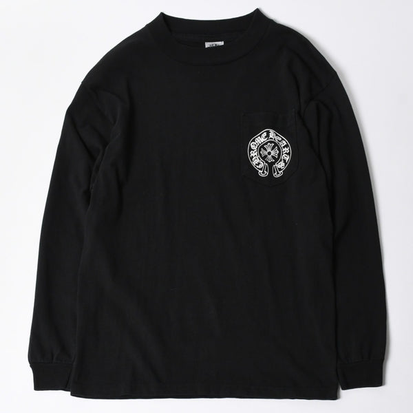 極美品 CHROME HEARTS クロムハーツ オールド 長袖Tシャツ サイズM フローラルクロス ホースシュー ニューヨーク限定 ブラック 中古 4a007292