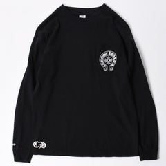 極美品 CHROME HEARTS クロムハーツ 長袖Tシャツ サイズM フローラルクロス ホースシュー ラスベガス限定 ブラック 中古 4a007293