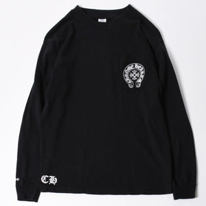 極美品 CHROME HEARTS クロムハーツ 長袖Tシャツ サイズM フローラルクロス ホースシュー ラスベガス限定 ブラック 中古 4a007293