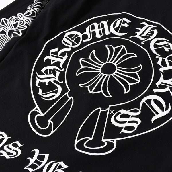 極美品 CHROME HEARTS クロムハーツ 長袖Tシャツ サイズM フローラルクロス ホースシュー ラスベガス限定 ブラック 中古 4a007293