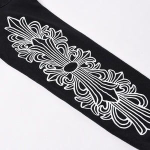 極美品 CHROME HEARTS クロムハーツ 長袖Tシャツ サイズM フローラルクロス ホースシュー ラスベガス限定 ブラック 中古 4a007293