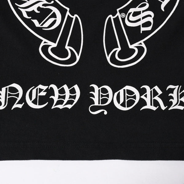 極美品 CHROME HEARTS クロムハーツ オールド 長袖Tシャツ サイズM フローラルクロス ホースシュー ニューヨーク限定 ブラック 中古 4a007292