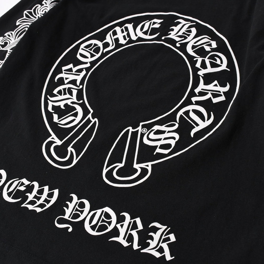 極美品 CHROME HEARTS クロムハーツ オールド 長袖Tシャツ サイズM フローラルクロス ホースシュー ニューヨーク限定 ブラック 中古 4a007292