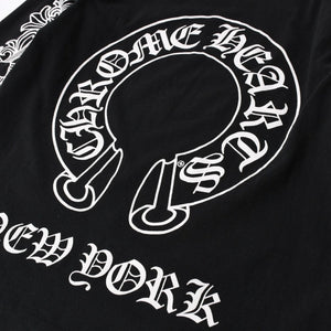 極美品 CHROME HEARTS クロムハーツ オールド 長袖Tシャツ サイズM フローラルクロス ホースシュー ニューヨーク限定 ブラック 中古 4a007292