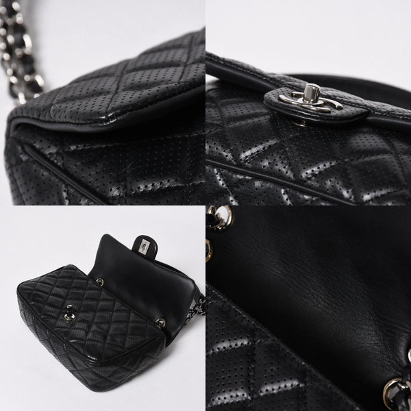 極美品 CHANEL シャネル マトラッセ25 Wチェーンワンショルダーバッグ A90211 19番台 ココマーク ラムスキン パンチングレザー 中古 4a007185