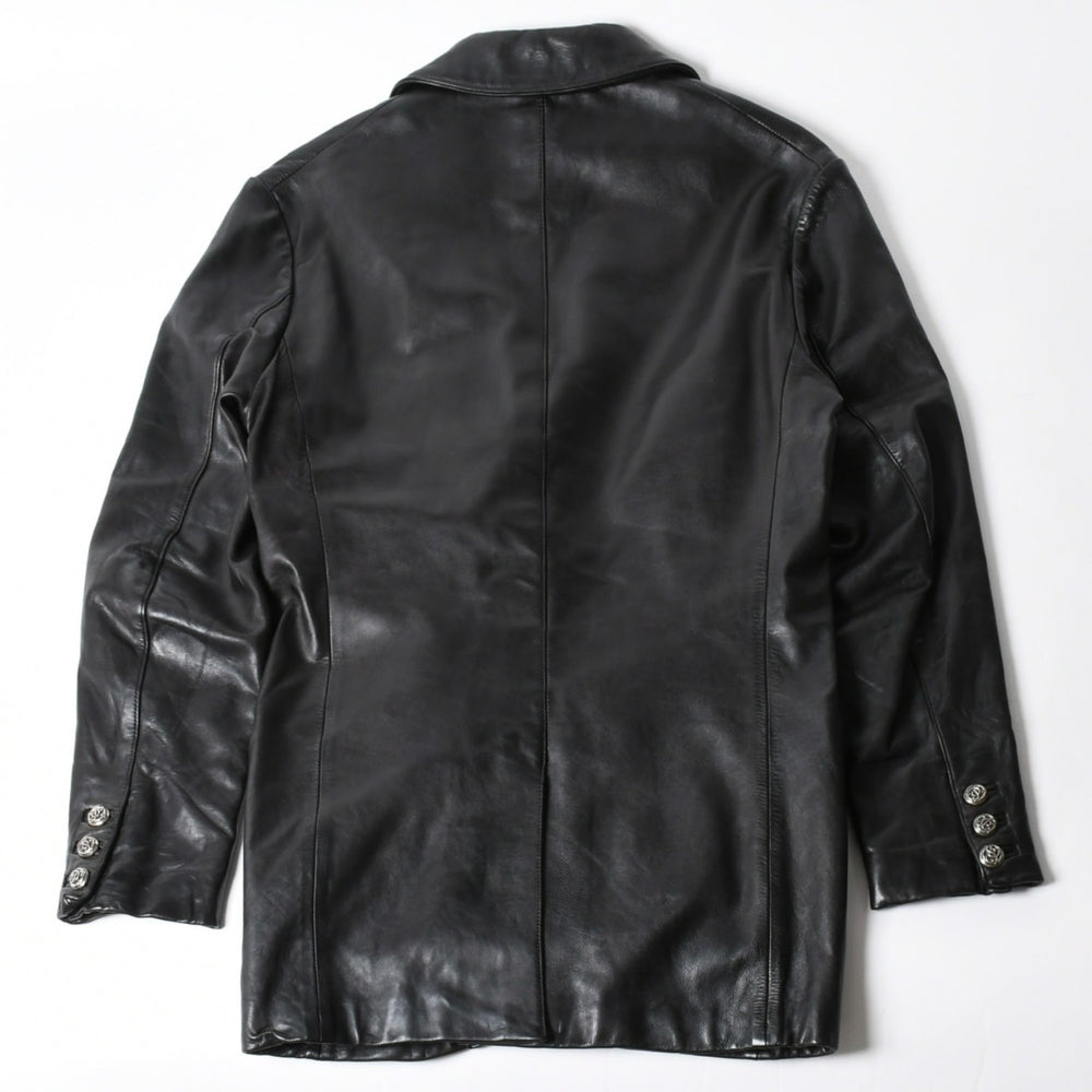 CHROME HEARTS クロムハーツ シングル レザーテーラードジャケット サイズS セメタリークロスパッチ 4パッチ フローラルボタン 美品 中古 4a007534