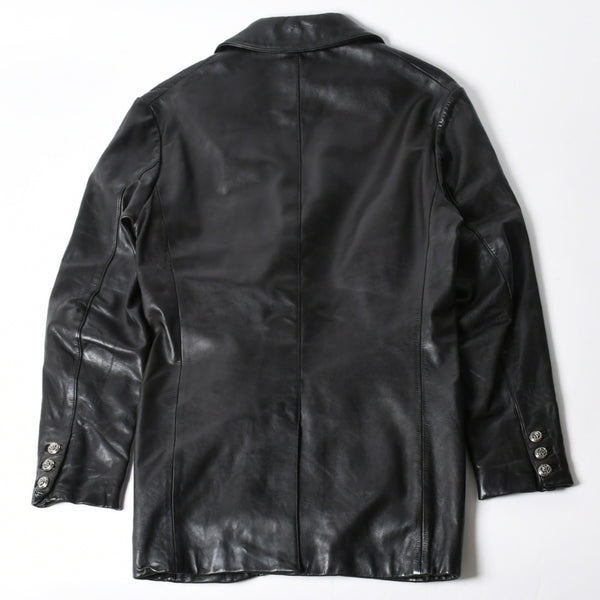 CHROME HEARTS クロムハーツ シングル レザーテーラードジャケット サイズS セメタリークロスパッチ 4パッチ フローラルボタン 美品 中古 4a007534
