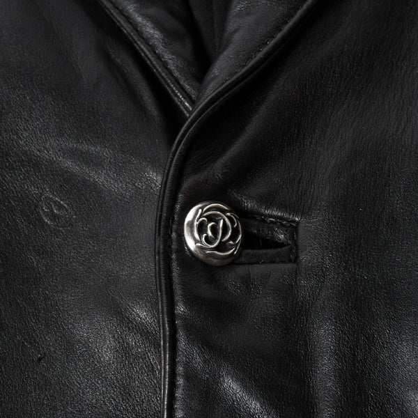 CHROME HEARTS クロムハーツ シングル レザーテーラードジャケット サイズS セメタリークロスパッチ 4パッチ フローラルボタン 美品 中古 4a007534