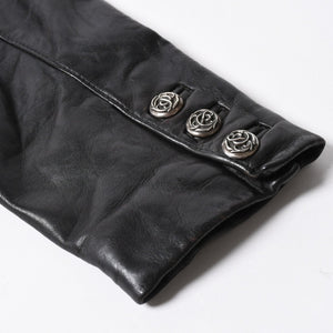 CHROME HEARTS クロムハーツ シングル レザーテーラードジャケット サイズS セメタリークロスパッチ 4パッチ フローラルボタン 美品 中古 4a007534