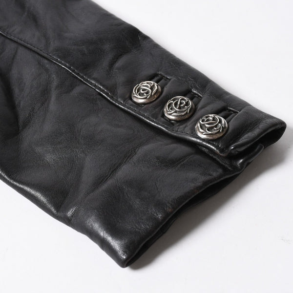 CHROME HEARTS クロムハーツ シングル レザーテーラードジャケット サイズS セメタリークロスパッチ 4パッチ フローラルボタン 美品 中古 4a007534
