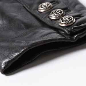 CHROME HEARTS クロムハーツ シングル レザーテーラードジャケット サイズS セメタリークロスパッチ 4パッチ フローラルボタン 美品 中古 4a007534