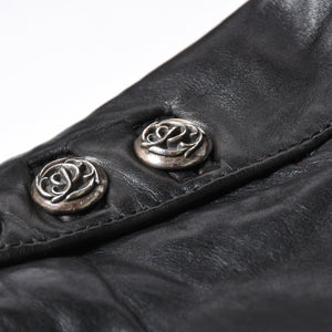 CHROME HEARTS クロムハーツ シングル レザーテーラードジャケット サイズS セメタリークロスパッチ 4パッチ フローラルボタン 美品 中古 4a007534
