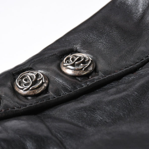 CHROME HEARTS クロムハーツ シングル レザーテーラードジャケット サイズS セメタリークロスパッチ 4パッチ フローラルボタン 美品 中古 4a007534