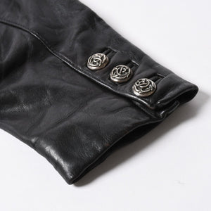 CHROME HEARTS クロムハーツ シングル レザーテーラードジャケット サイズS セメタリークロスパッチ 4パッチ フローラルボタン 美品 中古 4a007534