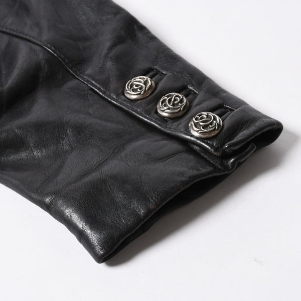 CHROME HEARTS クロムハーツ シングル レザーテーラードジャケット サイズS セメタリークロスパッチ 4パッチ フローラルボタン 美品 中古 4a007534