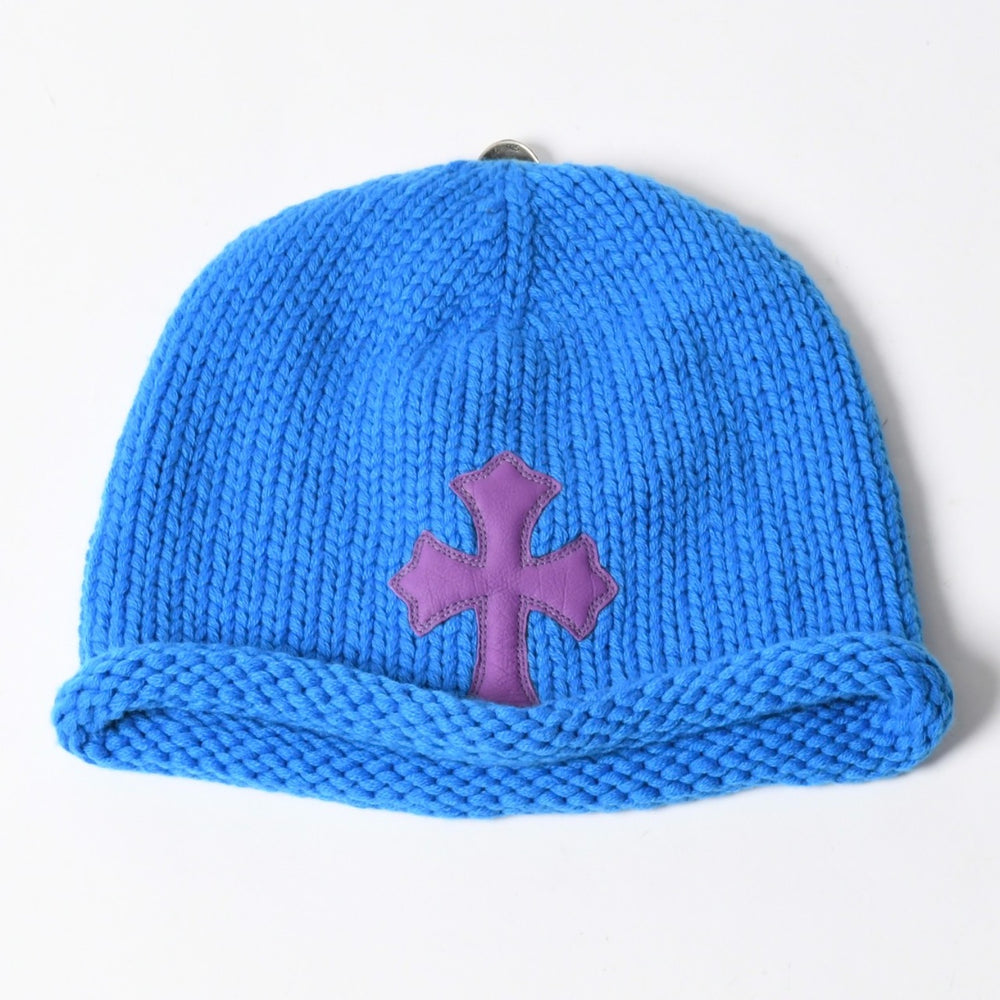極美品 CHROME HEARTS クロムハーツ CASHMERE KNITTED CROSS BEANIE カシミヤ ニットビーニー ONE SIZE CHクロスパッチ 中古 4a007501