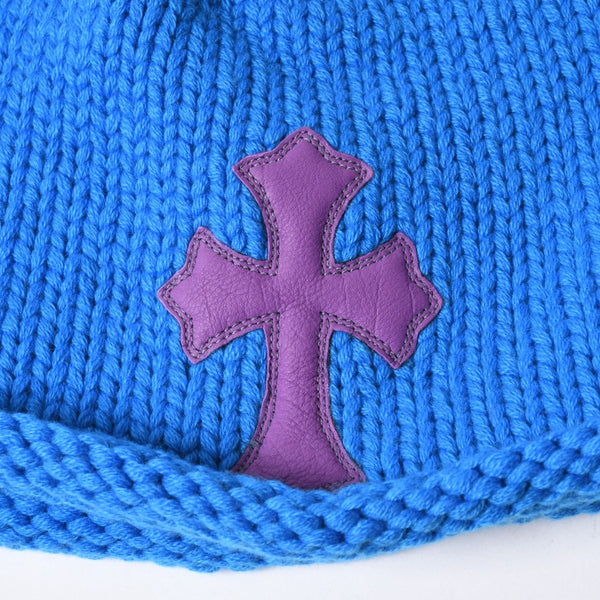 極美品 CHROME HEARTS クロムハーツ CASHMERE KNITTED CROSS BEANIE カシミヤ ニットビーニー ONE SIZE CHクロスパッチ 中古 4a007501