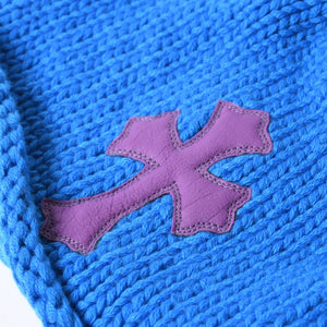 極美品 CHROME HEARTS クロムハーツ CASHMERE KNITTED CROSS BEANIE カシミヤ ニットビーニー ONE SIZE CHクロスパッチ 中古 4a007501