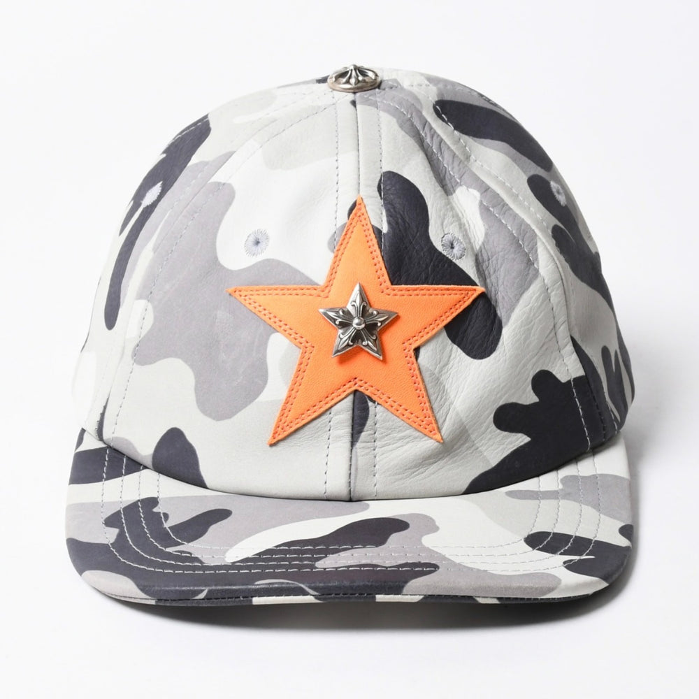 極美品 CHROME HEARTS クロムハーツ レザートラッカーキャップ ONE SIZE 51-61 カモフラージュ スターレザーパッチ スター装飾 中古 4a007503