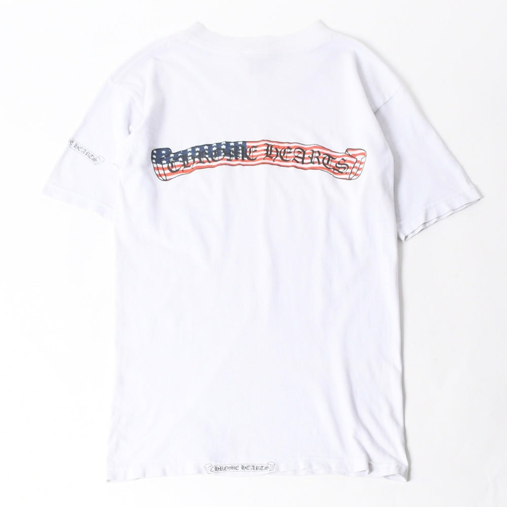 CHROME HEARTS クロムハーツ 半袖Tシャツ サイズS アメリカンフラッグ スクロールラベル ホワイト 美品 中古 4a007316