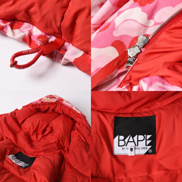 A BATHING APE アベイシングエイプ BAPE ダウンジャケット カモ 総柄 サイズM ピンク ナイロン ポリエステル 美品 中古 4a007300