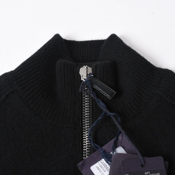 新品同様 PRADA プラダ 裏ボアジップアップベスト UMT345 S192 3FG イタリア製 カシミヤ ブラック シルバー金具 サイズ46 中古 4a007250