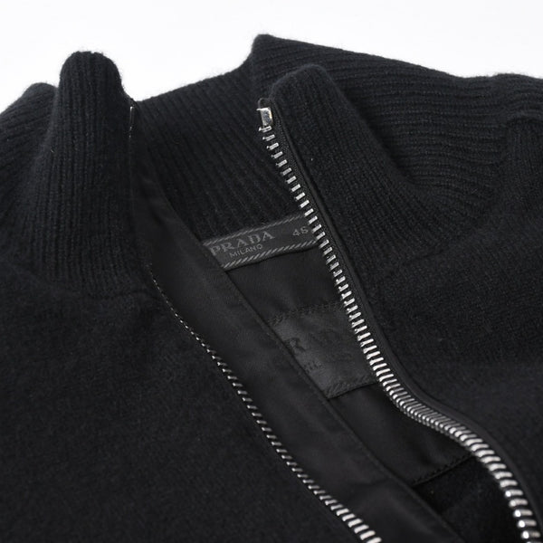 新品同様 PRADA プラダ 裏ボアジップアップベスト UMT345 S192 3FG イタリア製 カシミヤ ブラック シルバー金具 サイズ46 中古 4a007250