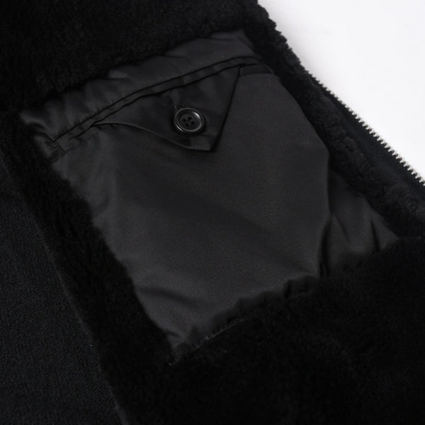 新品同様 PRADA プラダ 裏ボアジップアップベスト UMT345 S192 3FG イタリア製 カシミヤ ブラック シルバー金具 サイズ46 中古 4a007250