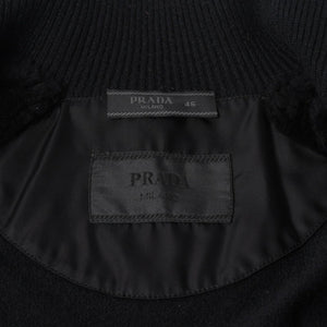 新品同様 PRADA プラダ 裏ボアジップアップベスト UMT345 S192 3FG イタリア製 カシミヤ ブラック シルバー金具 サイズ46 中古 4a007250