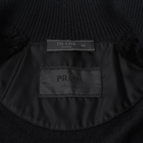 新品同様 PRADA プラダ 裏ボアジップアップベスト UMT345 S192 3FG イタリア製 カシミヤ ブラック シルバー金具 サイズ46 中古 4a007250