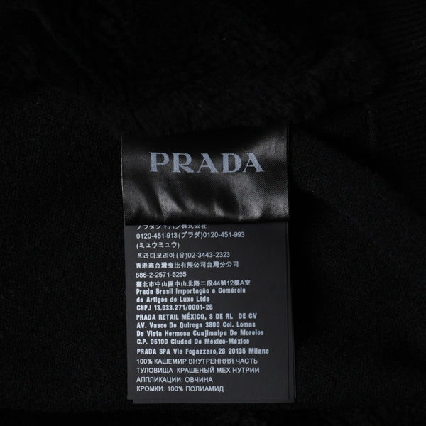新品同様 PRADA プラダ 裏ボアジップアップベスト UMT345 S192 3FG イタリア製 カシミヤ ブラック シルバー金具 サイズ46 中古 4a007250