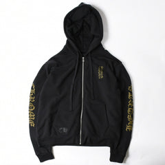 新品同様品 CHROME HEARTS クロムハーツ ジップアップ フーディー パーカー サイズL バーティカルロゴ ダガージップ ブラック 中古 4a007577