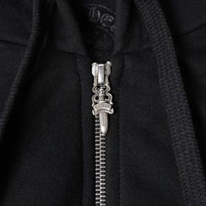 新品同様品 CHROME HEARTS クロムハーツ ジップアップ フーディー パーカー サイズL バーティカルロゴ ダガージップ ブラック 中古 4a007577