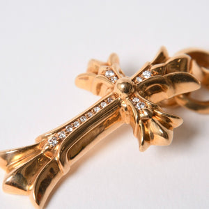 極美品 CHROME HEARTS クロムハーツ ダブルCHクロス WITH ベイル パヴェ ダイヤ ペンダントトップ チャーム 重量約36.1g 2011/.22K刻印 中古 4a007328